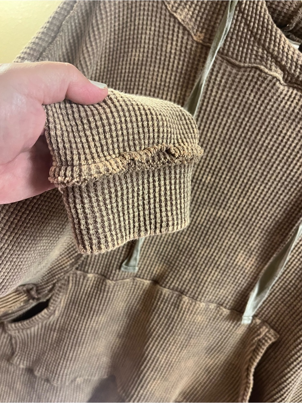 NWOT BiBi Cozy Waffle-Knit Hooded Sweater in Taupe - Picture 6 of 14